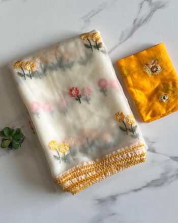 Pure Chiffon Organza Saree with embroidery work budget sarees