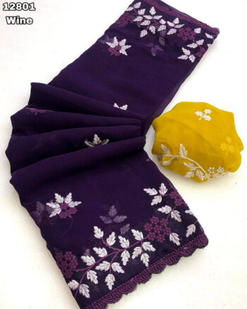 Georgette Embroidery Cutwork Budget Saree