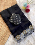Soft black Banarasi embroidery flower sarees budget