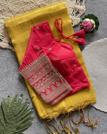 Tissue Saree with stitched  blouse budget  friendly