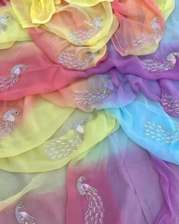 Half Pure Chiffon Handwork saree budget friendly